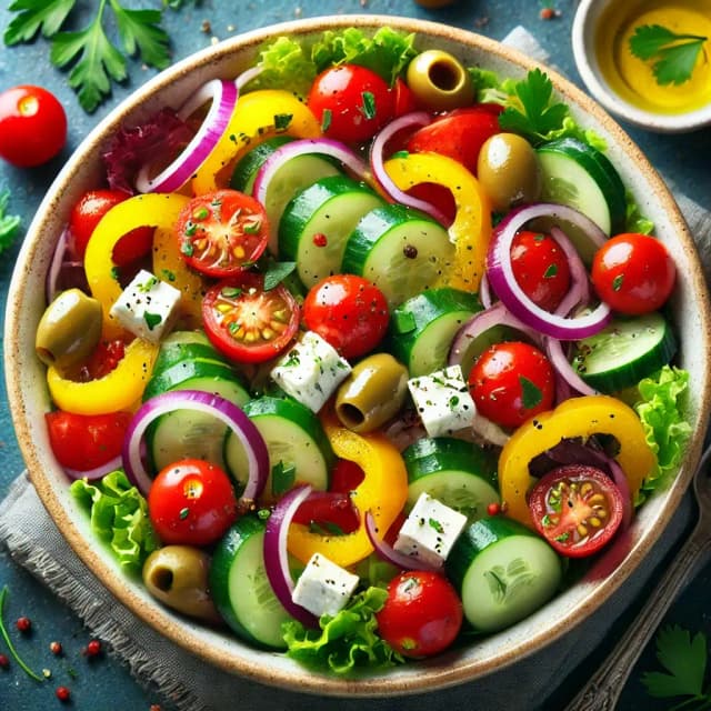 Colorful Mediterranean salad with feta cheese