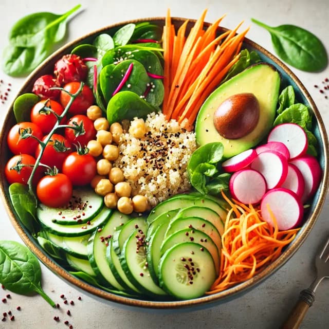 Vegetarian Buddha bowl with quinoa and avocado