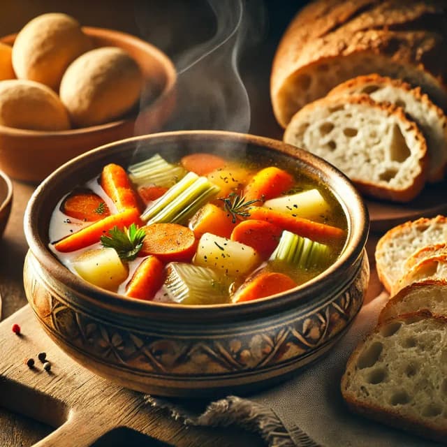 Hearty vegetable soup with crusty bread