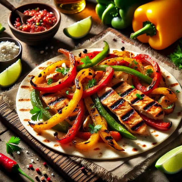 Grilled chicken fajitas with bell peppers